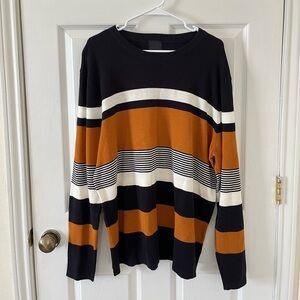 H&M Black, White, and Brown Striped Crewneck Sweater